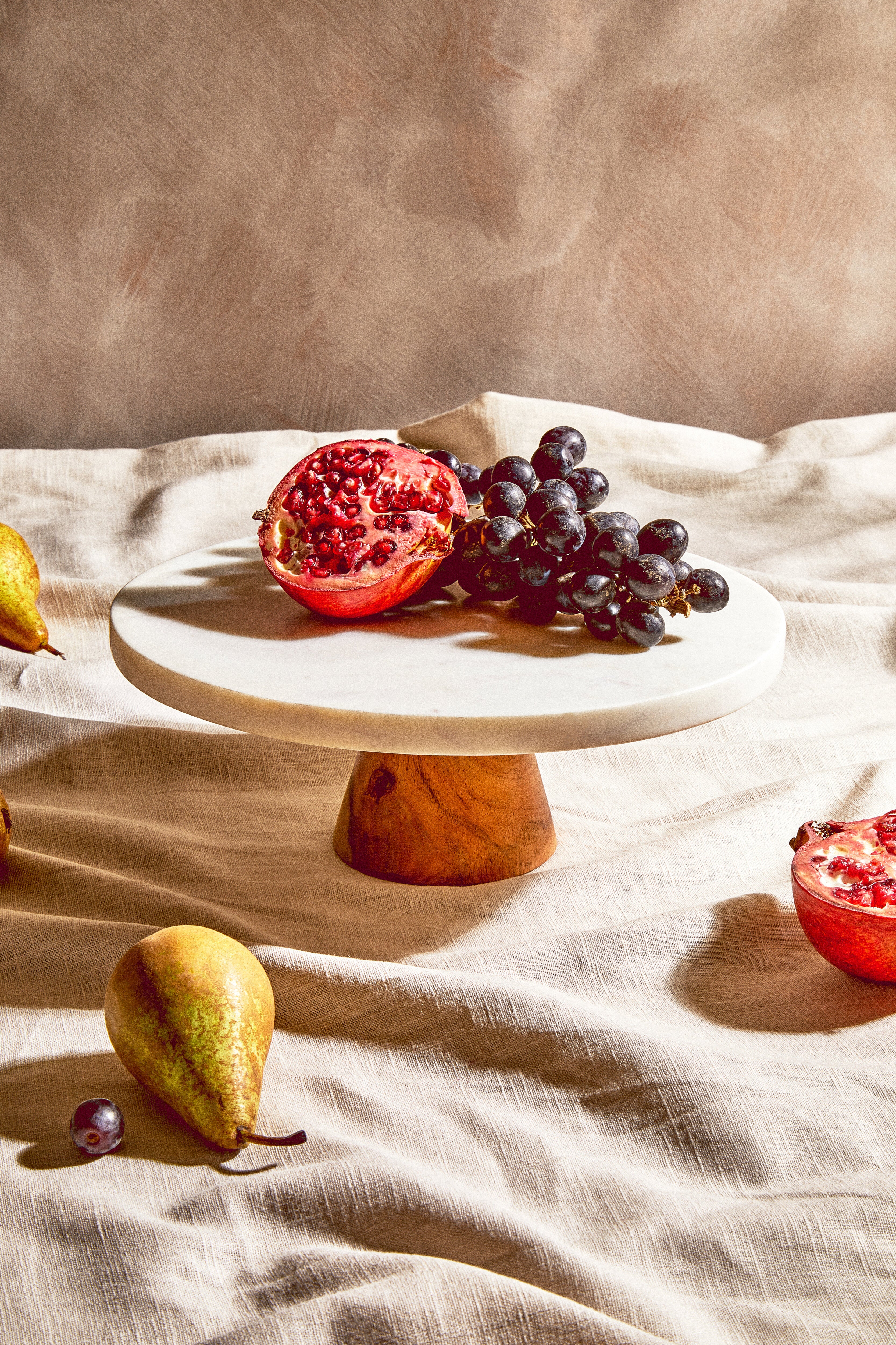 Burano White Marble & Acacia Wood Cake Stand